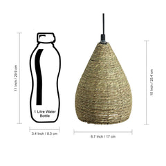'Blazing Rope' Handwoven Conical Hanging Pendant Lamp In Band Rope & Iron (25.4 cm)
