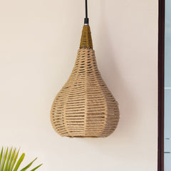 'Jute Marvels' Handwoven Conical Hanging Pendant Lamp In Jute & Iron (35.6 cm)