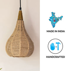 'Jute Marvels' Handwoven Conical Hanging Pendant Lamp In Jute & Iron (35.6 cm)