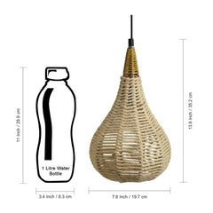 'Jute Marvels' Handwoven Conical Hanging Pendant Lamp In Jute & Iron (35.6 cm)