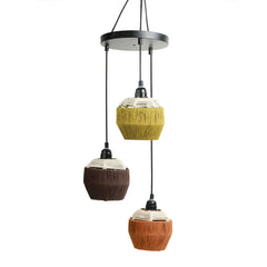 Jute Flares' Handwoven Adjustable Chandelier With Hanging Lamp Shades In Jute & Iron (3 Shades | 55.9 cm)