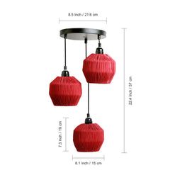 Cotton Lustres' Handwoven Adjustable Chandelier With Hanging Lamp Shades In Cotton Rope & Iron (3 Shades | 55.9 cm)