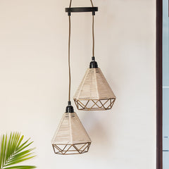 Cotton Sparkles' Handwoven Adjustable Chandelier With Hanging Lamp Shades In Cotton Rope & Iron (2 Shades | 68.6 cm)
