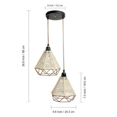 Cotton Sparkles' Handwoven Adjustable Chandelier With Hanging Lamp Shades In Cotton Rope & Iron (2 Shades | 68.6 cm)