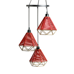 Cotton Elegance' Handwoven Adjustable Chandelier With Hanging Lamp Shades In Cotton Rope & Iron (3 Shades | 71.1 cm)