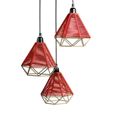 Cotton Elegance' Handwoven Adjustable Chandelier With Hanging Lamp Shades In Cotton Rope & Iron (3 Shades | 71.1 cm)