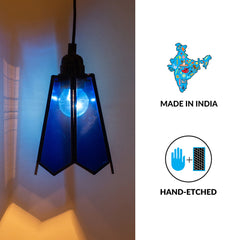 'Glass Magnificence' Handcrafted Conical Hanging Pendant Lamp in Glass & Iron (20.3 cm)