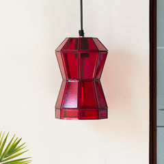 'Glass Radiance' Handcrafted Octagonal Hanging Pendant Lamp in Glass & Iron (22.9 cm)