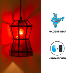 'Glass Radiance' Handcrafted Octagonal Hanging Pendant Lamp in Glass & Iron (22.9 cm)