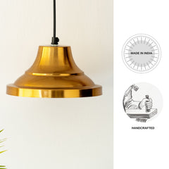 'Modern Gold Pedestal' Handcrafted Hanging Pendant Lamp Shade In Iron (20.3 cm, Conical, Golden)
