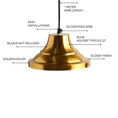 'Modern Gold Pedestal' Handcrafted Hanging Pendant Lamp Shade In Iron (20.3 cm, Conical, Golden)