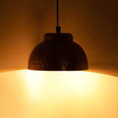 'Modern Hammered Dome' Handcrafted Hanging Pendant Lamp Shade In Iron (18 cm, Semi-Spherical, Golden)