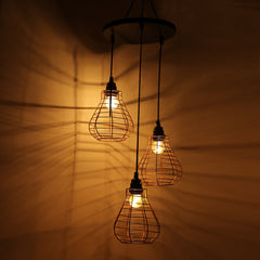 'Bird Nest' Handcrafted Chandelier With Hanging Lamp Shades In Iron (3 Shades, 74.9 cm, Golden)