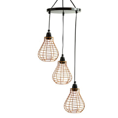 'Bird Nest' Handcrafted Chandelier With Hanging Lamp Shades In Iron (3 Shades, 74.9 cm, Golden)