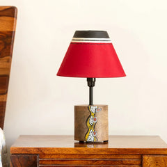 'Abstract Mosaic' Hand-Painted Decorative Table Lamp In Mango Wood (32.5 cm)