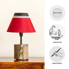 'Abstract Mosaic' Hand-Painted Decorative Table Lamp In Mango Wood (32.5 cm)