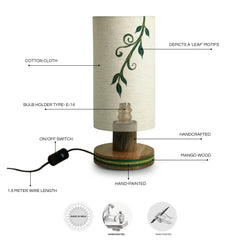 Grape Vines' Hand-Painted Decorative Table Lamp In Mango Wood (30 cm)