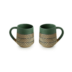 'Chevron Waves' Handcrafted Ceramic Tea & Coffee Mugs (Set of 2, 280 ML, Microwave Safe)