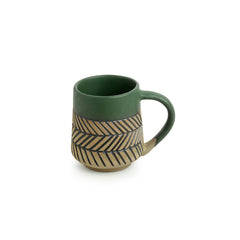 'Chevron Waves' Handcrafted Ceramic Tea & Coffee Mugs (Set of 2, 280 ML, Microwave Safe)