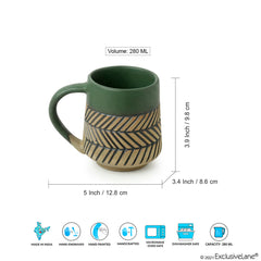 'Chevron Waves' Handcrafted Ceramic Tea & Coffee Mugs (Set of 2, 280 ML, Microwave Safe)
