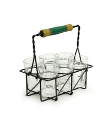 'The Railway Nostalgia' Cutting Chai Tea Glasses Set With Holder (Set of 6, 120 ml)