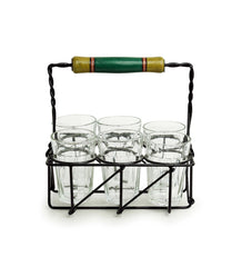 'The Railway Nostalgia' Cutting Chai Tea Glasses Set With Holder (Set of 6, 120 ml)