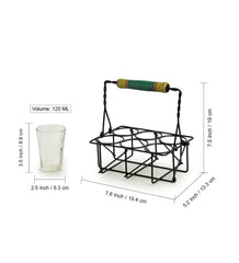 'The Railway Nostalgia' Cutting Chai Tea Glasses Set With Holder (Set of 6, 120 ml)