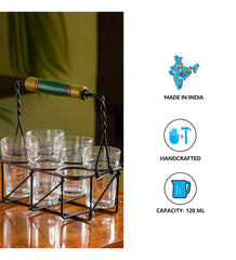 'The Railway Nostalgia' Cutting Chai Tea Glasses Set With Holder (Set of 6, 120 ml)