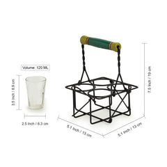 'The Railway Nostalgia' Cutting Chai Tea Glasses Set With Holder (Set of 4, 120 ml)