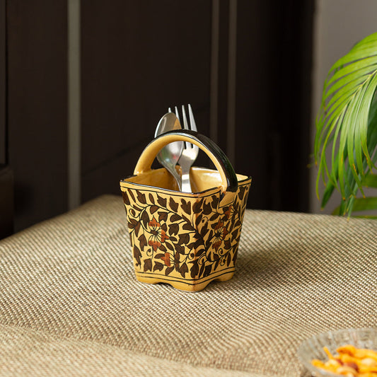 'Mughal Floral' Hand-painted Ceramic Cutlery & Stationery Holder