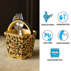 'Mughal Floral' Hand-painted Ceramic Cutlery & Stationery Holder