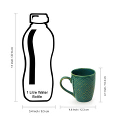 'Moroccan Turqouise' Hand Glazed & Embossed Coffee Mugs In Ceramic (Set Of 2, 300 ML, Microwave Safe)