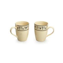 'Whispers of Warli' Handcrafted Ceramic Tea & Coffee Mugs (Set of 2, 300 ML, Microwave Safe)