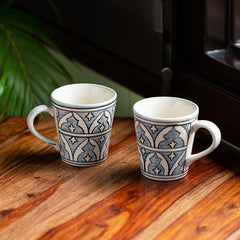 Arabian Nights' Hand-Painted Ceramic Tea & Coffee Mugs (Set of 2 | 240 ML | Microwave Safe)