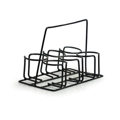 'Buzzing Blues' Tea Chai Glasses In Stoneware With Iron Holder (Set of 6)