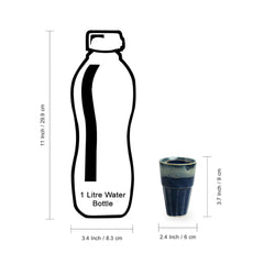 'Buzzing Blues' Tea Chai Glasses In Stoneware With Iron Holder (Set of 6)