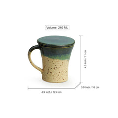 'Morning Sips' Handcrafted Studio Pottery Green Tea Filter Mug (Handcrafted, Studio Pottery, Turquoise Blue & Creamish White)