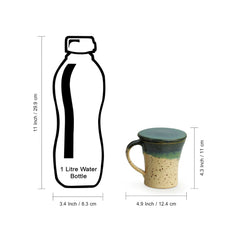 'Morning Sips' Handcrafted Studio Pottery Green Tea Filter Mug (Handcrafted, Studio Pottery, Turquoise Blue & Creamish White)