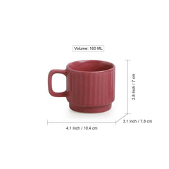 'Coral Reef' Tea Cups In Ceramic (Set Of 6, Hand Glazed Studio Pottery, Carmine Red)