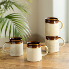 Cream-Coloured Cocoa Rims Studio Pottery Ceramic Tea Coffee Mugs (Set Of 4)
