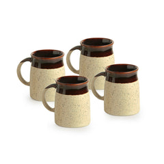 Cream-Coloured Cocoa Rims Studio Pottery Ceramic Tea Coffee Mugs (Set Of 4)