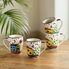 The Hut Jumbo Cuppas Hand-Painted Ceramic Coffee And Tea Mugs (Set Of 4)