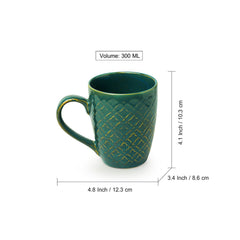Moroccan Turqouise Handcrafted Printed Ceramic Tea Cups Coffee Mugs (Set Of 6, 300 ML Each)