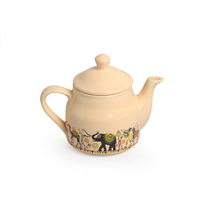 'Elephant Motif' Handcrafted Ceramic Tea Cups & Kettle Set (6 Cups, 1 Kettle)