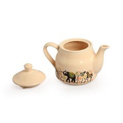 'Elephant Motif' Handcrafted Ceramic Tea Cups & Kettle Set (6 Cups, 1 Kettle)
