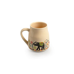 'Elephant Motif' Handcrafted Ceramic Tea Cups & Kettle Set (6 Cups, 1 Kettle)