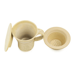 Handcrafted 'Studio Pottery' Green Tea Filter Mug In Creamish White