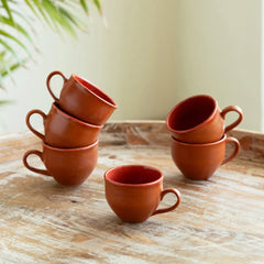 'Terra Tones' Hand Glazed Coffee & Tea Cups In Ceramic (Set Of 6, 120 ml, Microwave Safe)