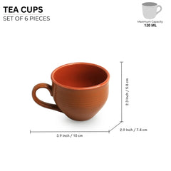 'Terra Tones' Hand Glazed Coffee & Tea Cups In Ceramic (Set Of 6, 120 ml, Microwave Safe)