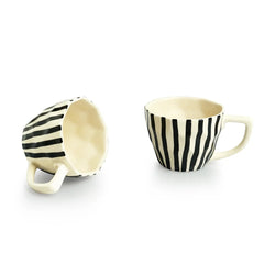 'Zebra Pattern' Ceramic Tea & Coffee Mugs (Set of 2, 200 ml, Microwave Safe, Hand-Painted)